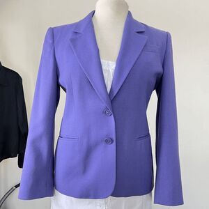 VTG 80s USA Worsted Wool Periwinkle Petite Power Blazer Jacket